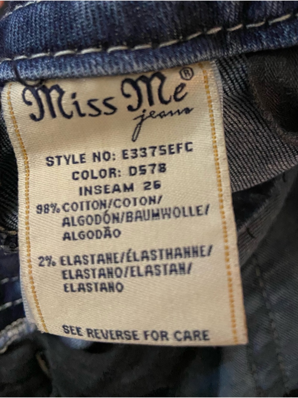 Miss Me Dark Blue Jeans with Cream Embroidered Pocket - Picture 5 of 5